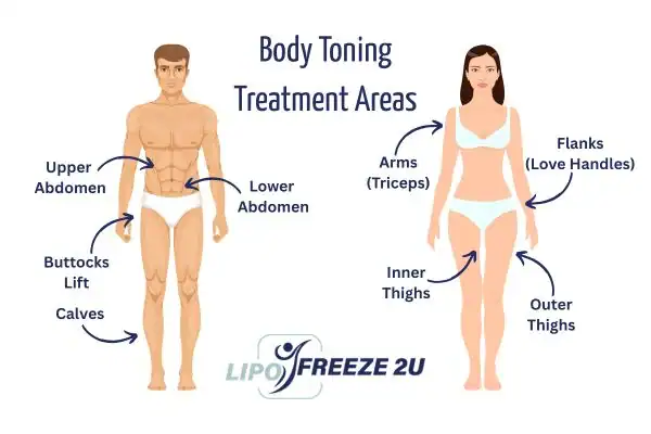 Graphic showing where you can have Body toning Treatment Ely on your body